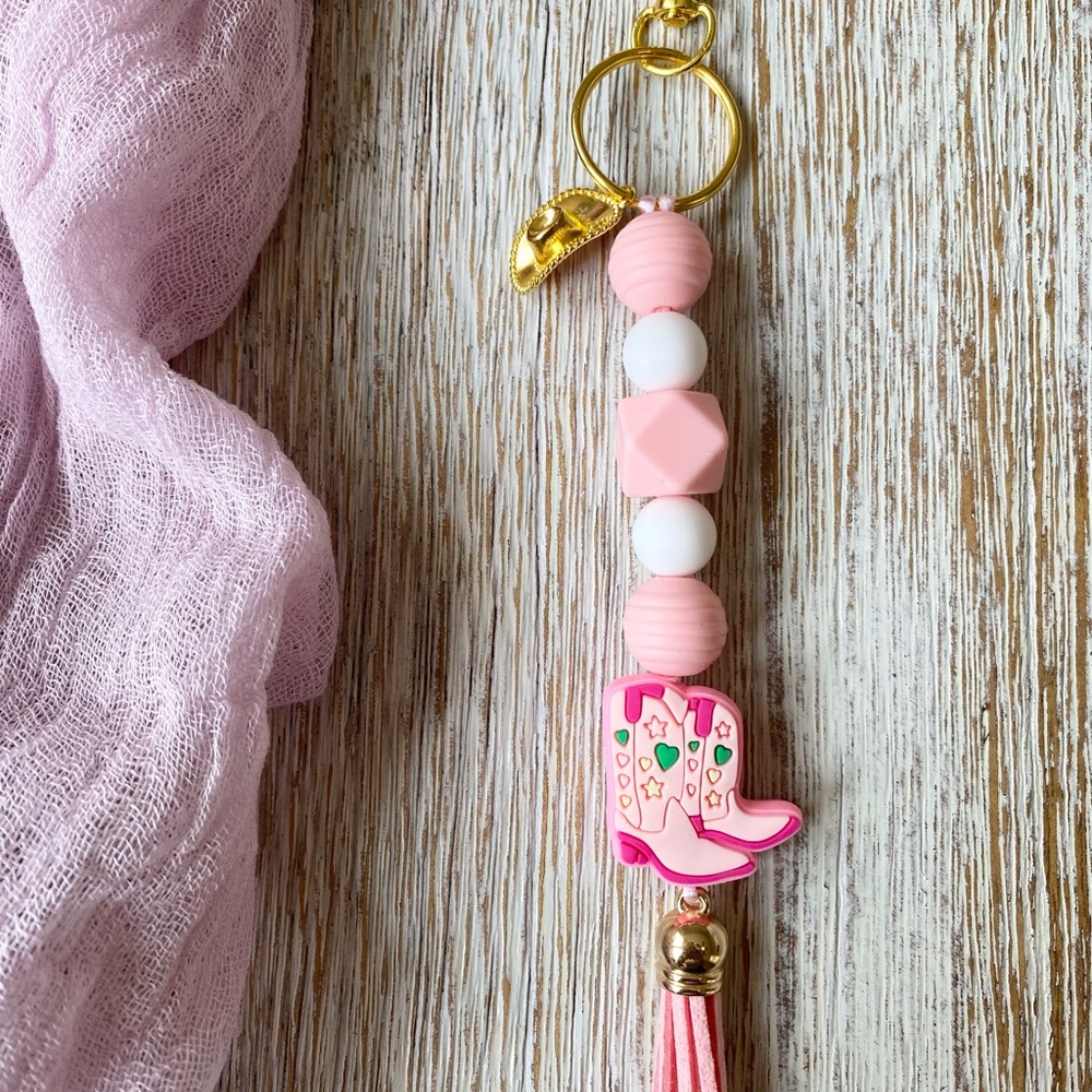 SALE! Pink Cowgirl Boot Keychain Handmade